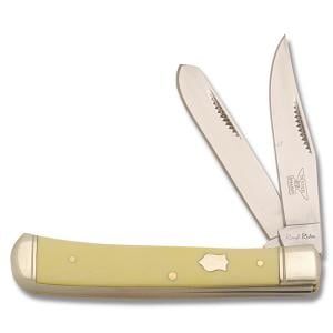 Rough Rider Trapper 4.125" with Yellow Composition Handle and 440A Stainless Steel Plain Edge Blades Model RR597