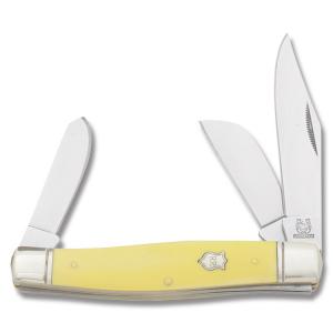 Rough Rider Large Stockman 4.25" with Yellow Composition Handle and 440A Stainless Steel Plain Edge Blades Model RR603