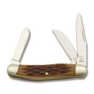 Rough Rider Miniature Stockman 2" with Amber Jigged Bone Handle and 440A Stainless Steel Plain Edge Blades Model RR814