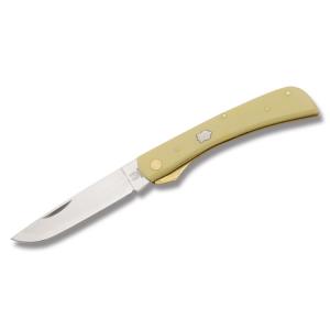 Rough Rider Large Work Knife Linerlock 4.75" with Yellow Composition Handle and 440A Stainless Steel Plain Edge Blade Model RR817