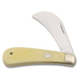 Rough Rider Large Hawkbill 4” with Yellow Composition Handles and 440A Stainless Steel Plain Edge Blades Model RR861