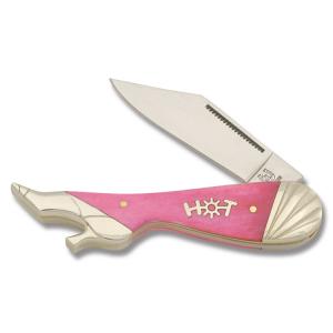 Rough Rider Small Lady Leg 3.25" with Hot Pink Smooth Bone Handle and 440A Stainless Steel Plain Edge Blade Model RR971