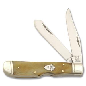 Rough Rider Lockback Trapper 4.125"  with Tobacco Smooth Bone Handle and 440A Stainless Steel Plain Edge Blade Model RR1070
