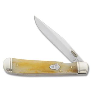 Rough Rider Outdoorsmen Series Linerlock Trapper 4.125" with Tobacco Smooth Bone Handle and 440A Stainless Steel Plain Edge Blade Model RR01131