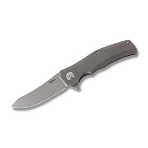 Reate Knives Hills Folding Knife with Gray Anodized Titanium Handle and Stonewash Coated CPM-S35VN Stainless Steel 3.50" Drop Point Plain Edge Blade Model HILLS