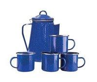 Enamel 8 Cup Coffee Pot With Percolator And 4 12 Ounce Mugs