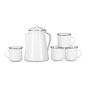 Stansport Enamel Percolator Coffee Pot, 4 Mug Set, White, 11230-03