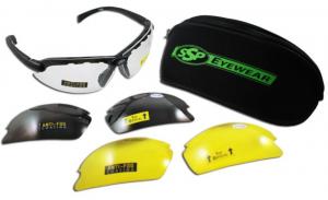 SSP Eyewear Top Focal Assorted Interchangeable Shooting Glasses w/ 1.50 Magnification, Black Frame, Amber, Clear And Smoked Lenses, TF150 AST KIT