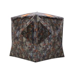 Barronett Blinds Tag Out Hub Hunting Blind with blaze orange safety panels, Bloodtrail Woodland, 3-Person, TA350BT