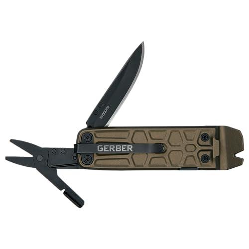 Gerber Gear Lockdown Slim Pry 7-in-1 Keychain Multitool Compact EDC Mini Pocket Knife with Pry Bar, Burnt Bronze