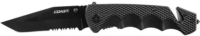 Coast DX330 Double Lock Pocket Knife 3.25" Partially Serrated Tanto Point 7Cr17MoV Black Blade Nylon Handle Black