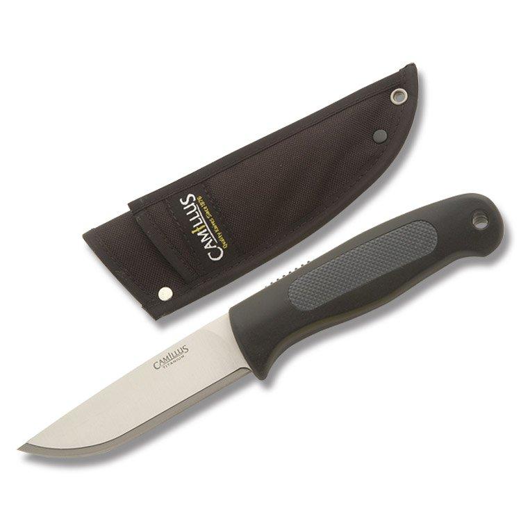 Camillus TigerSharp Fixed Blade Knife with Black Handle and Satin Finish Stainless Steel 3.75" Clip Point Blade Model 18560