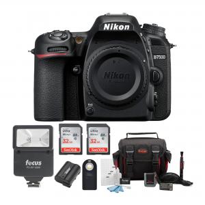 Nikon D7500 DSLR Camera Body with Two 32GB SD Cards and Accessory Bundle