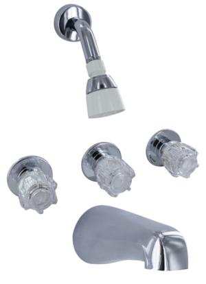 Valterra Brass Three Handle 8in Tub/Shower Faucet w/ Shower Head Kit Chrome, PF214307