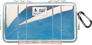 Pelican 1060 Micro Water/Crushproof Dry Box, 9.37x5.56x2.62in - Blue w/ Clear Carabiner