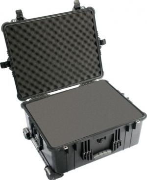 Pelican 1610 Waterproof 25x20x12in Transport Case, Black w/Wheels, Foam