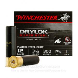 12 Gauge - 3-1/2" 1-9/16 oz. #1 Steel Shot - Winchester Drylok Super Steel - 25 Rounds