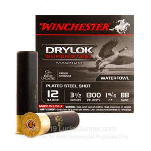 12 Gauge - 3-1/2" 1-9/16 oz. #BB Steel Shot - Winchester Drylok Super Steel - 25 Rounds