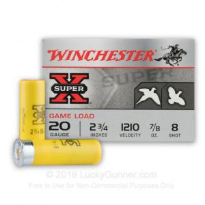 20 Gauge - 2-3/4" 7/8 oz.  #8 Shot - Winchester Super-X Shot Game and Target Load - 25 Rounds
