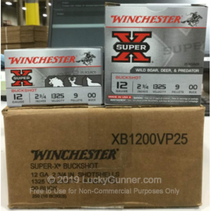 12 Gauge - 2-3/4" 9 Pellet 00 Buckshot - Winchester Super-X - 250 Rounds