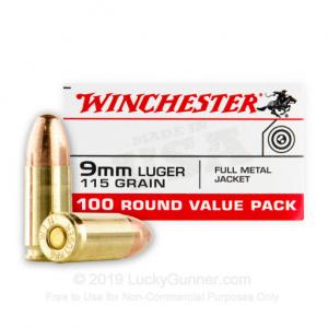 9mm - 115 Grain FMJ - Winchester - 1000 Rounds