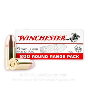 9mm - 115 Grain FMJ - Winchester Range Pack - 1000 Rounds