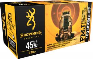 Browning Ammo B191800454 Training & Practice 45 Automatic Colt Pistol (ACP) 230 GR Full Metal Jacket 100 Bx/ 5 Cs