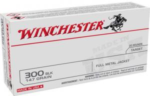 Winchester 300 AAC Blackout 147 Grains Full Metal Jacketed Centerfire Rifle Ammo, USA300B147