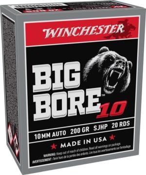 Winchester BIG BORE 10mm Auto 200 Grain Jacketed Soft Point Brass Pistol Ammo, 20 Rounds, X10MMBB