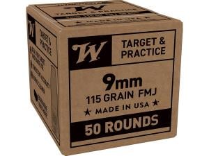 Winchester Service Grade Target & Practice Ammunition 9mm Luger 115 Grain Full Metal Jacket Flat Nose - 624106