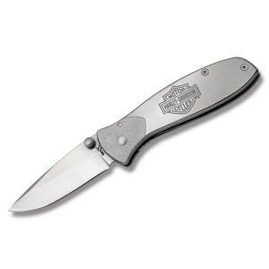 Tec X Harley-Davidson Tags-L Linerlock with Stainless Steel Handles and 440 Stainless Steel Spear Point Plain Edge Blades Model 52083