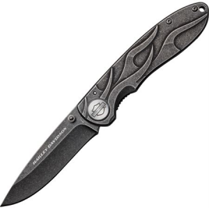 Case XX Knives 52114 Tec X Harley Framelock Folding Pocket Black Stonewash Knife with Black Stonewash Finish Stainless Handle