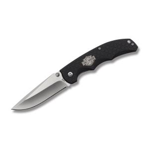 Tec X Harley-Davidson Linerlock with Black ABS Handles and 440 Stainless Steel Drop Point Plain Edge Blade Model 52129