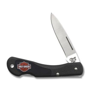 Case Harley Davidson Mini Blackhorn 3.125” with Smooth Black Synthetic Handles and Tru Sharp Surgical Steel Plain Edge Blades Model 52177