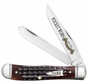 Case 55231 Pocket Worn Trapper Mini Folding 2.75” Clip Point &amp; Spey Plain Mirror Polished Tru-Sharp SS Blades, Corn Cob Jigged Mahogany Bone Handle