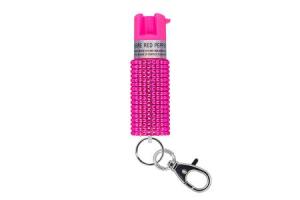 SABRE Pepper Spray with Jeweled Design and Snap Clip - Pink