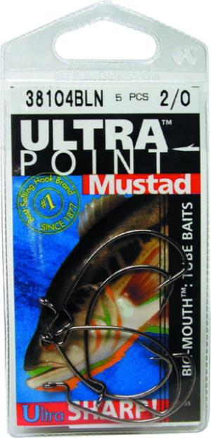 Mustad Ultrapoint Big-Mouth Tube Bait Hook, Needle Point, Extra Wide Gap, Black Nickel, Size 2/0, 5 per Pack, 38104NP-BN-2/0-5U