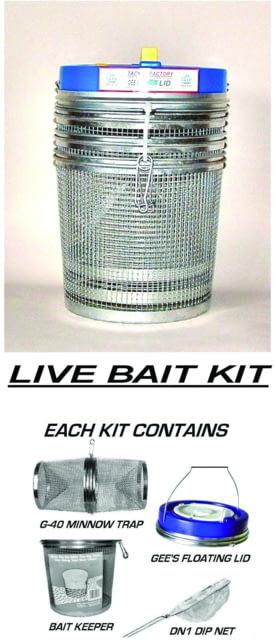 Gee's Floating Complete Bait Kit With Trap Bait Keeper Lid & Net, Assorted lid colors, G-40KIT