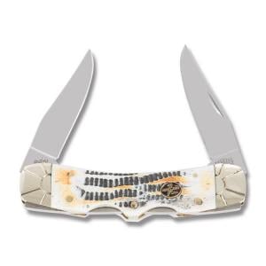 Frost Cutlery Mustang USA Steer Horn Double Lockback 3.75” with Mojave Bone Handles and Stainless Steel Plain Edge Blades Model MB-853MB