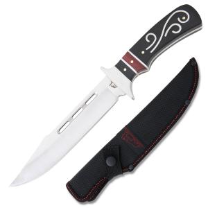 Frost Cutlery Black Hills Steel Medium Fancy Fixed Blade with Brown and Black Pakkawood Handles and Mirror Polished Stainless Steel 7" Clip Point Plain Edge Blades Model BKH-211