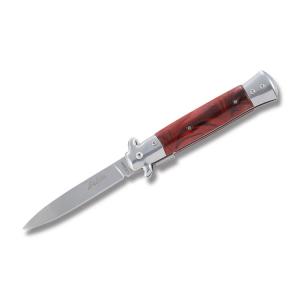 Frost Cutlery Italian Style Milano Stiletto 5.125” with Red Composition Handles and Assisted Opening Stainless Steel Plain Edge Blades Model ISM-001RBK