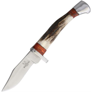 Frost Cutlery & Knives WT1003 Fixed Stainless Satin Finish Blade Knife with Deer Stag Bone and Pakkawood Handles