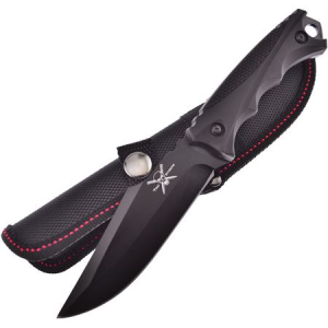 Frost Cutlery & Knives TX01BB Full Tang Fixed Black Finish Blade Knife with Black ABS and Rubber Handles
