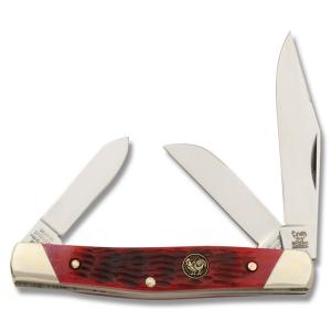 Hen and Rooster Large Stockman 3.938" with Red Pick Bone Handles and Stainless Steel Plain Edge Blades Model 343-RPB