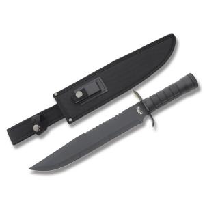 Frost Cutlery Scout II Survival Knife with Black Cast Metal Handles and Black Coated Stainless Steel 11.125" Clip Point Plain Edge Blades Model TDH253-160B