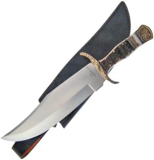 Frost Bowie Stacked Stag Knife, 9.75 satin finish stainless bowie blade, Stacked stag bone handle, WT-194