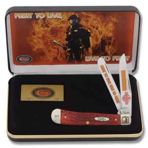 Case Volunteer Firefighter Trapper 4.125" with Red Jigged Bone Handles