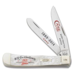 Case 125th Anniversary Trapper 4.125" with White Pearl Corelon Handles and Tru-Sharp Surgical Steel Plain Edge Blades Model 9254125WP