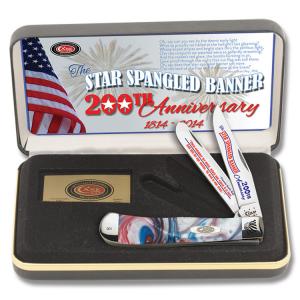 Case Star Spangled Banner 200th Anniversary Trapper 4.125" with Red White and Blue Corelon Handles and Tru-Sharp Surgical Steel Plain Edge Blades Model CAT-SSB/STAR