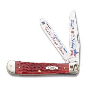 Case Star Spangled Banner 200th Anniversary Trapper 4.125" with Red Jigged Bone Handles and Tru-Sharp Surgical Steel Plain Edge Blades Model CAT-SSB/RPB